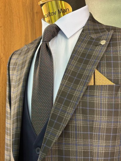 Костюм MAZALTOVMAN 3-ка премиум Черный в синюю клетку